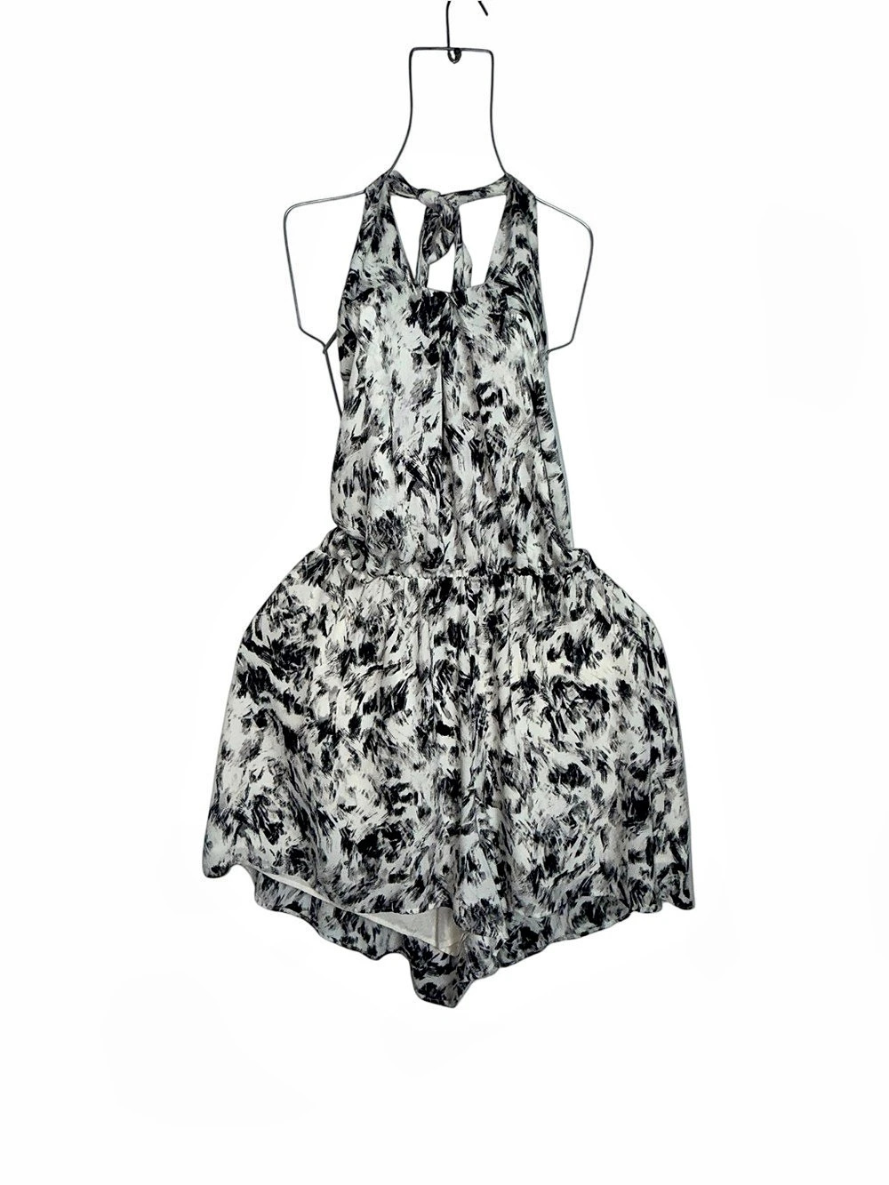 Express XL Black & White Abstract Print Halter Romper Y2K Open Back
